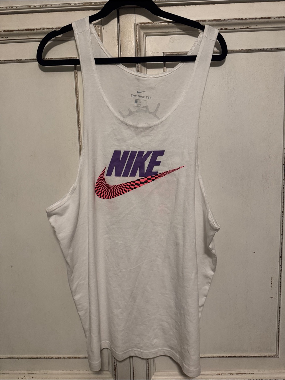 Nike White Tank with Purple NIKE and Pink Gradient Swoosh